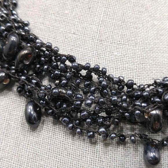 Black Beaded Multi Strand Choker Necklace, Made in India, M. Haskell Tag, 19 In. - Picture 5 of 7